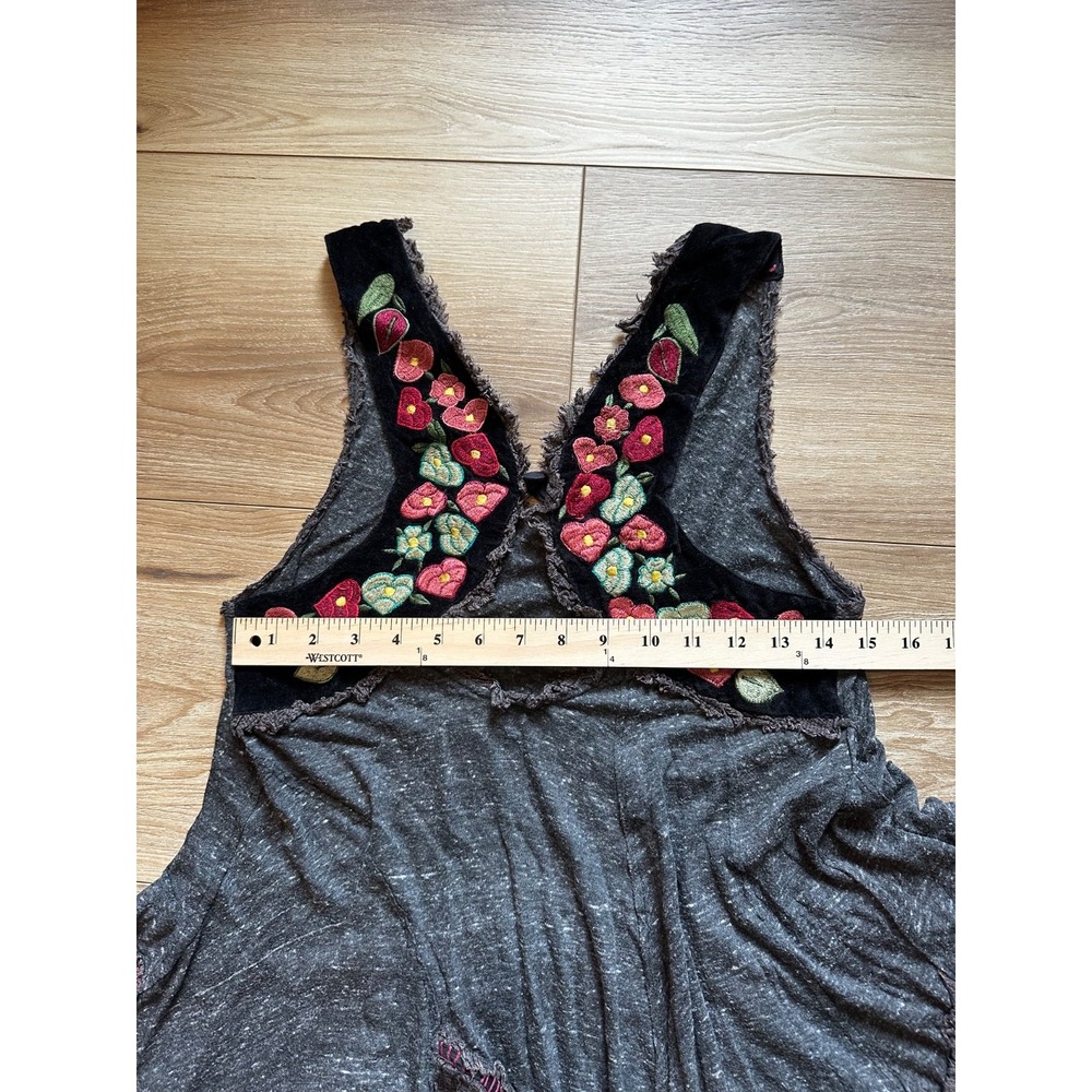 Free People We The Free Embroidered Boho Swing Tunic Dress Gray Floral S - Picture 5 of 6